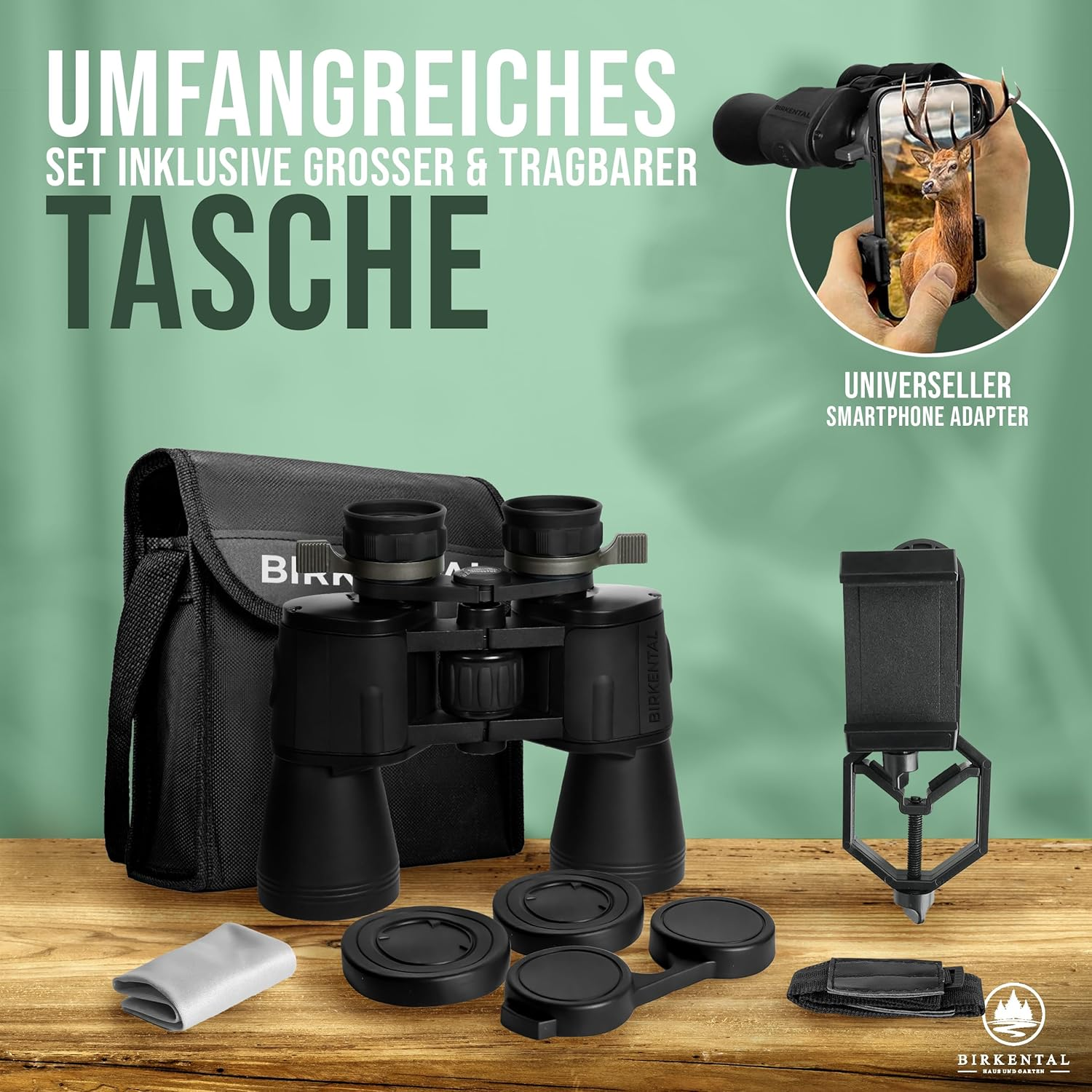 Birkental Fernglas 10 x 50 mit Dioptrienausgleich - HD-Feldfinder, BAK4-Prisma & FMC-Linse - Geeignet für Brillenträger - Großes Sehfeld & klares Bild für Erwachsene (Schwarz 10x50)