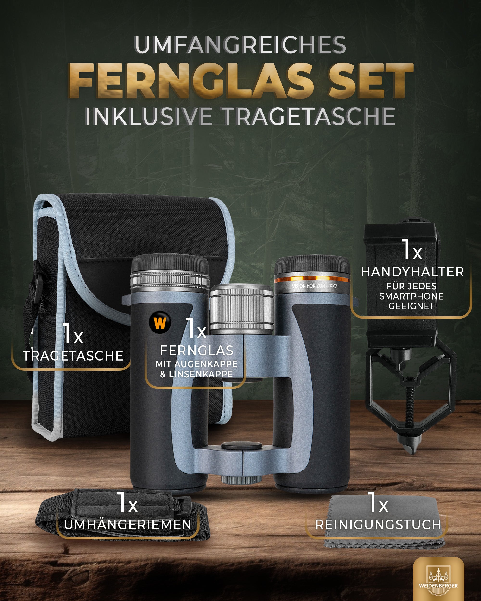 Weidenberger Fernglas 12x32, Wasserdicht nach IPX7, Nitrogengefüllt & stoßfest (Schwarz)