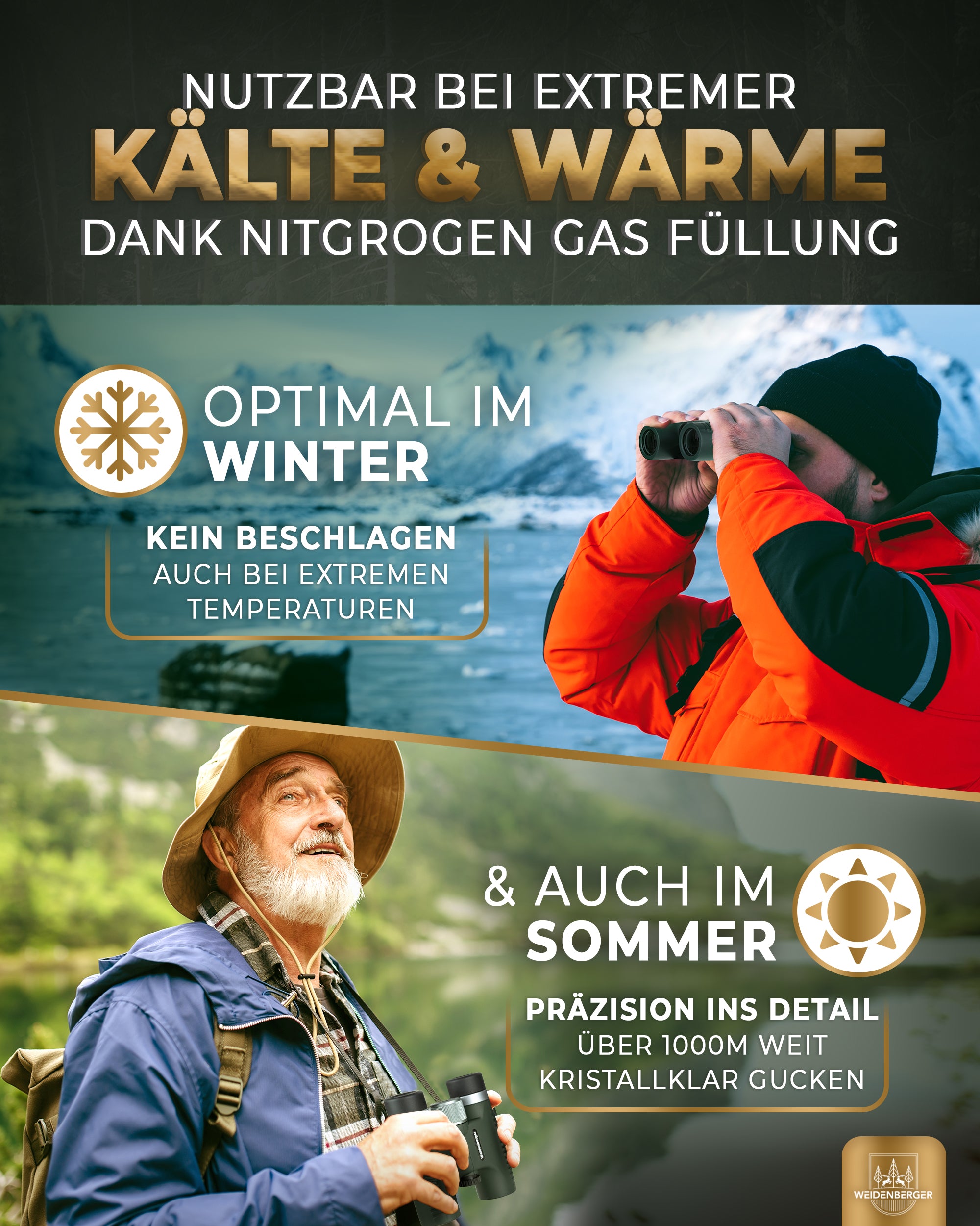 Weidenberger Fernglas 10x26, Magnesium Fernglas mit Nitrogenfüllung (Grün)