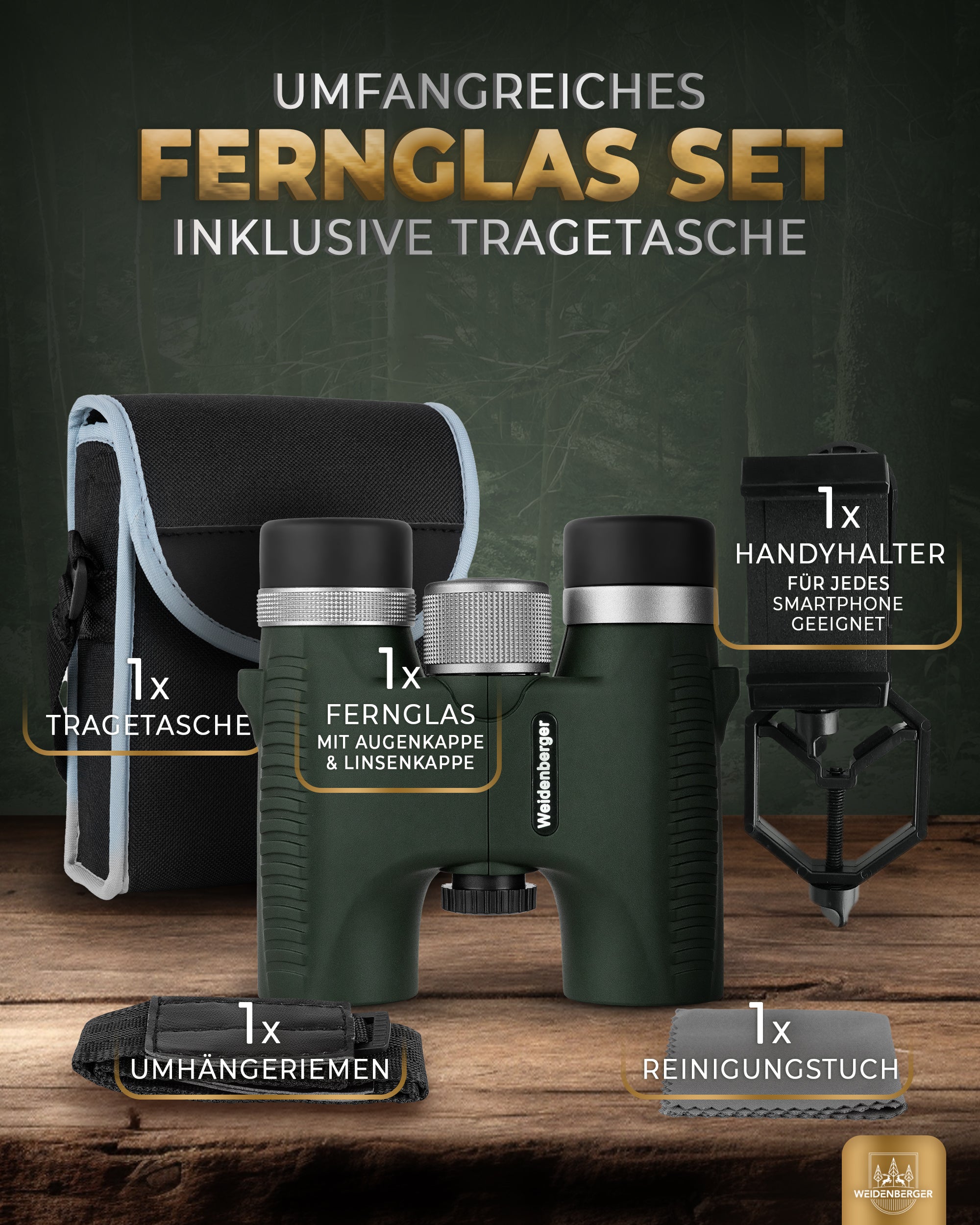 Weidenberger Fernglas 10x26, Magnesium Fernglas mit Nitrogenfüllung (Grün)