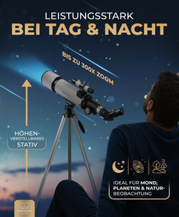 Weidenberger Teleskop 80600 – Refraktor-Fernrohr, 800 mm Brennweite, 60 mm Öffnung mit 3 Okularen + 3× Barlow-Linse, Sucherfernrohr, Stativ & Handy-Adapter – für Erwachsene & Einsteiger