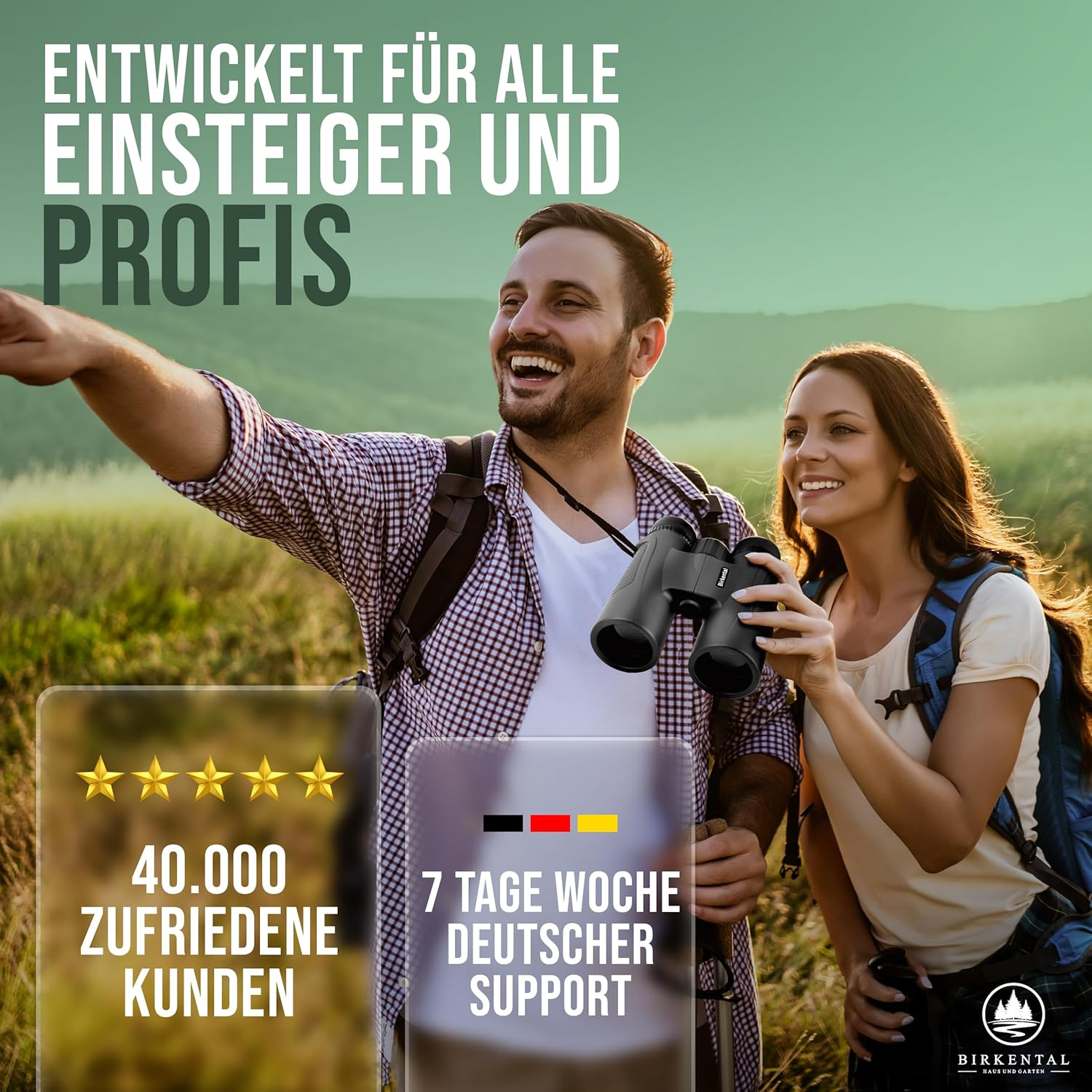 Birkental Fernglas für Erwachsene 12 x 42 inklusive Zubehör, für Anfänger und Profis, HD-Zoom, wasserdicht, leicht, kompakt, auch für Brillenträger geeignet, weites Sehfeld, Jagd, Vogelbeobachtung, Astronomie (Schwarz 12x42)