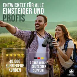 Birkental Fernglas für Erwachsene 12 x 42 inklusive Zubehör, für Anfänger und Profis, HD-Zoom, wasserdicht, leicht, kompakt, auch für Brillenträger geeignet, weites Sehfeld, Jagd, Vogelbeobachtung, Astronomie (Schwarz 12x42)
