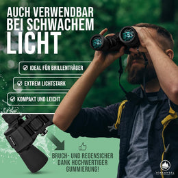 Birkental Fernglas für Erwachsene 10 x 50 mit Zubehör, Anfänger- und Profi-Modell, HD-Zoom, wasserdicht, leicht, kompakt, auch für Brillenträger geeignet, weites Sehfeld, ideal für Jagd, Vogelbeobachtung und Astronomie (Schwarz 10x50)