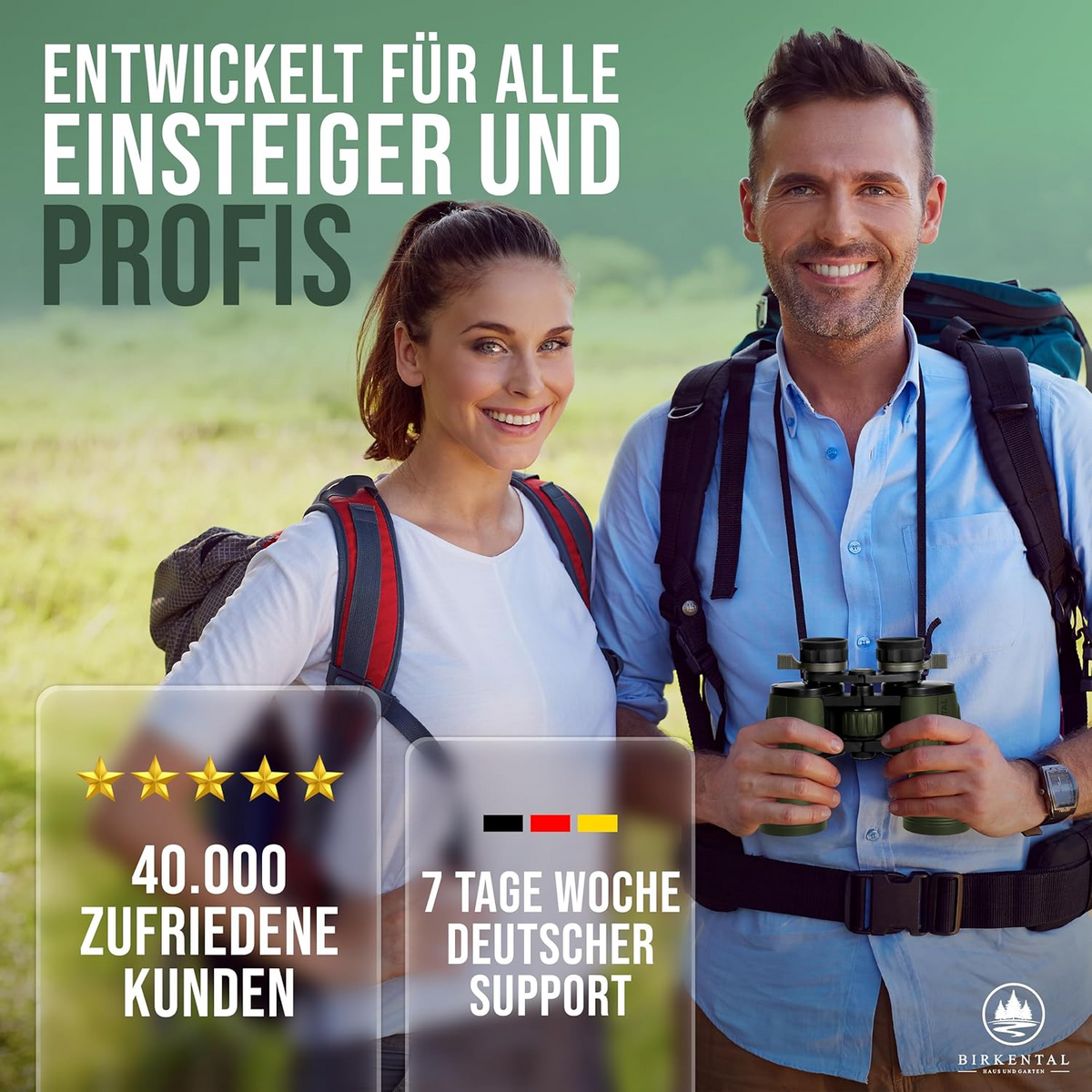 Birkental Fernglas 10 x 50 mit Dioptrienausgleich - HD-Feldfinder, BAK4-Prisma & FMC-Linse - Geeignet für Brillenträger - Großes Sehfeld & klares Bild für Erwachsene (Grün 10x50)