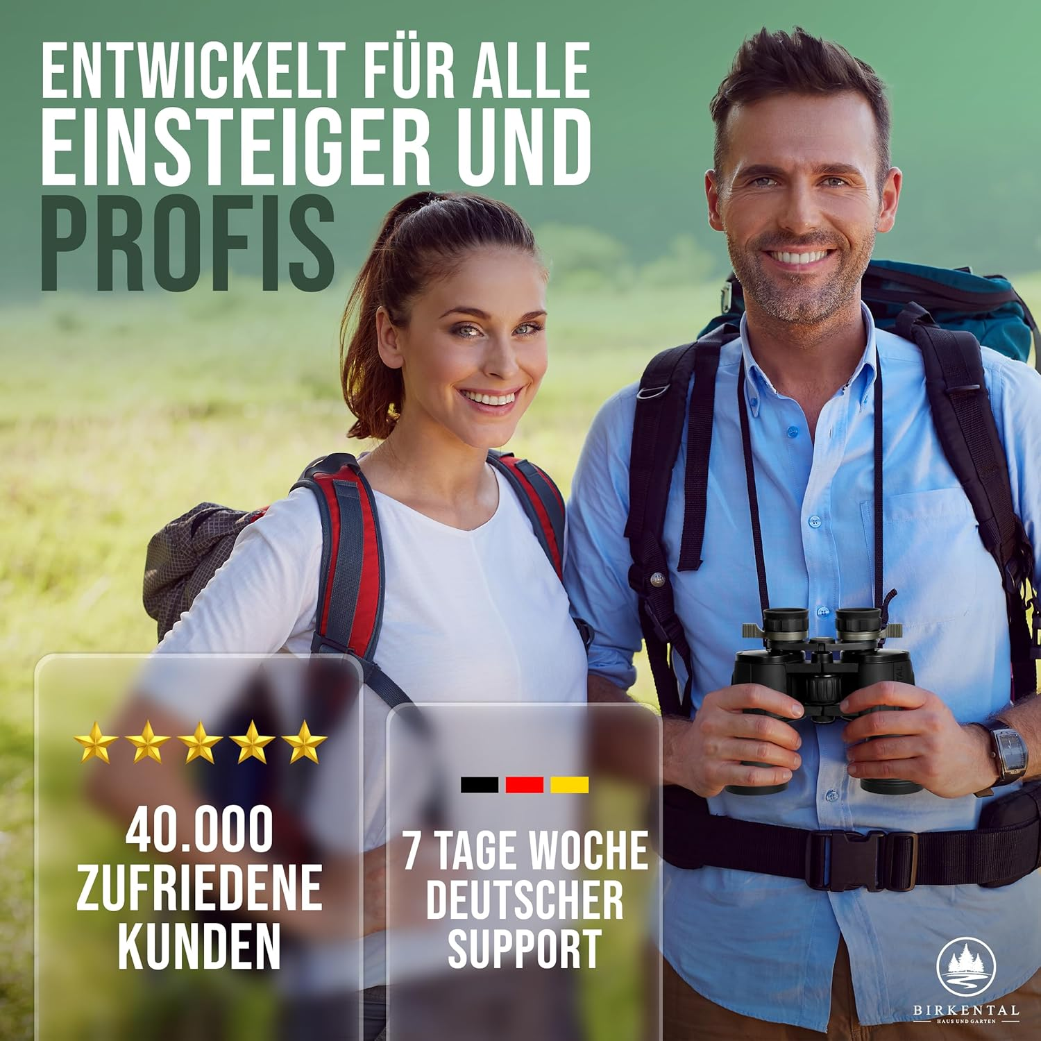 Birkental Fernglas 10 x 50 mit Dioptrienausgleich - HD-Feldfinder, BAK4-Prisma & FMC-Linse - Geeignet für Brillenträger - Großes Sehfeld & klares Bild für Erwachsene (Schwarz 10x50)