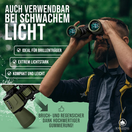 Birkental Fernglas 10 x 50 mit Dioptrienausgleich - HD-Feldfinder, BAK4-Prisma & FMC-Linse - Geeignet für Brillenträger - Großes Sehfeld & klares Bild für Erwachsene (Grün 10x50)