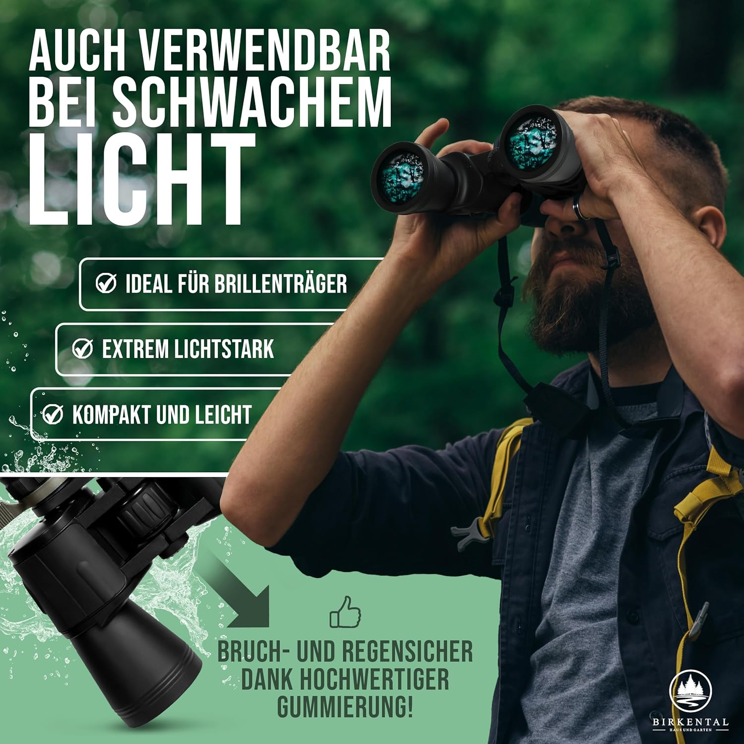Birkental Fernglas 10 x 50 mit Dioptrienausgleich - HD-Feldfinder, BAK4-Prisma & FMC-Linse - Geeignet für Brillenträger - Großes Sehfeld & klares Bild für Erwachsene (Schwarz 10x50)