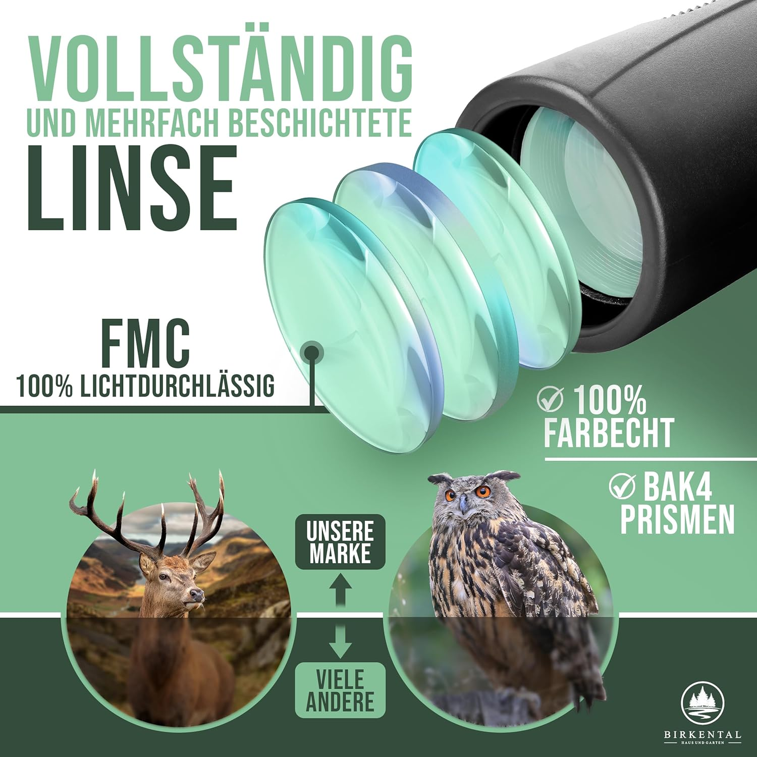 Birkental Fernglas für Erwachsene 12 x 42 inklusive Zubehör, für Anfänger und Profis, HD-Zoom, wasserdicht, leicht, kompakt, auch für Brillenträger geeignet, weites Sehfeld, Jagd, Vogelbeobachtung, Astronomie (Schwarz 12x42)