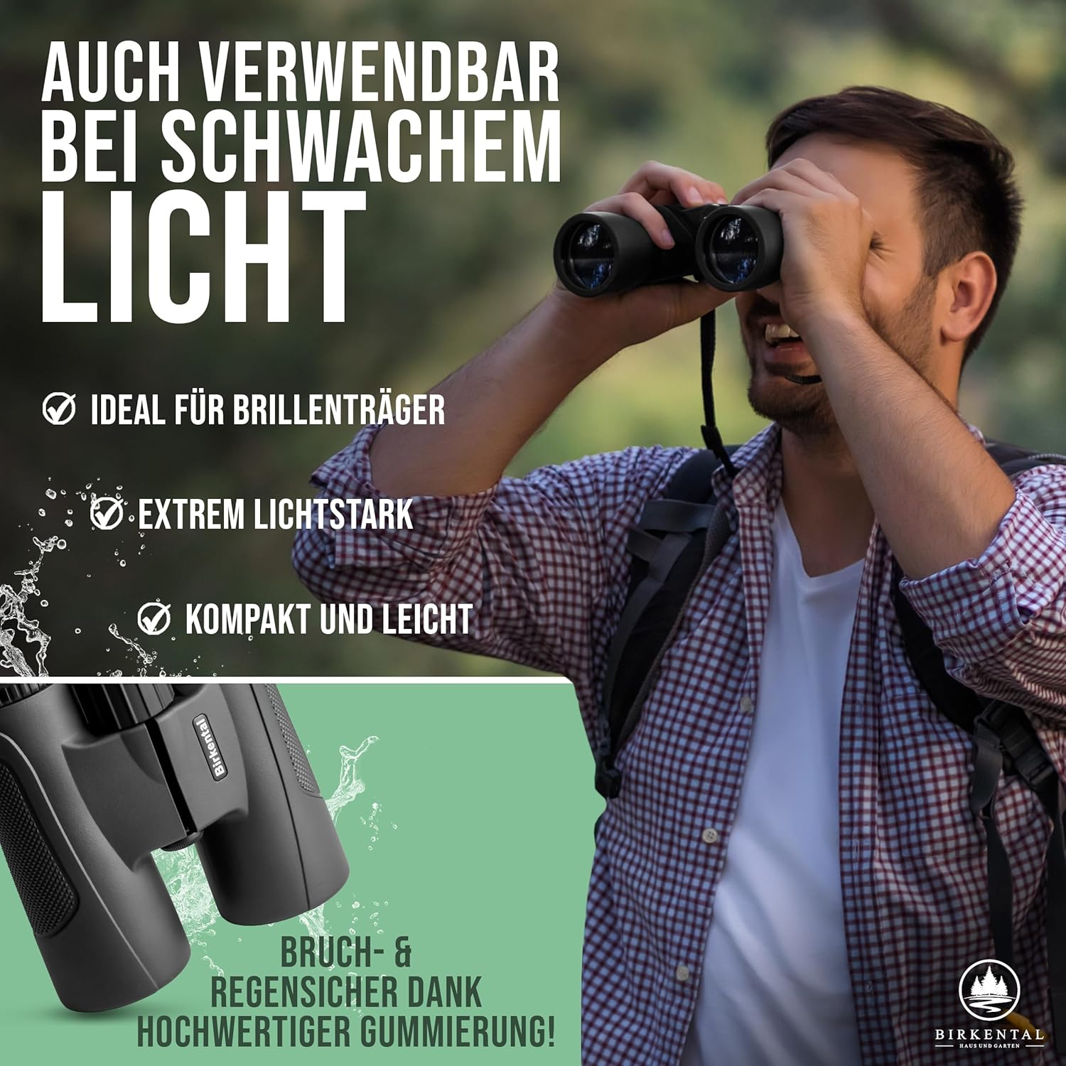 Birkental Fernglas für Erwachsene 12 x 42 inklusive Zubehör, für Anfänger und Profis, HD-Zoom, wasserdicht, leicht, kompakt, auch für Brillenträger geeignet, weites Sehfeld, Jagd, Vogelbeobachtung, Astronomie (Schwarz 12x42)