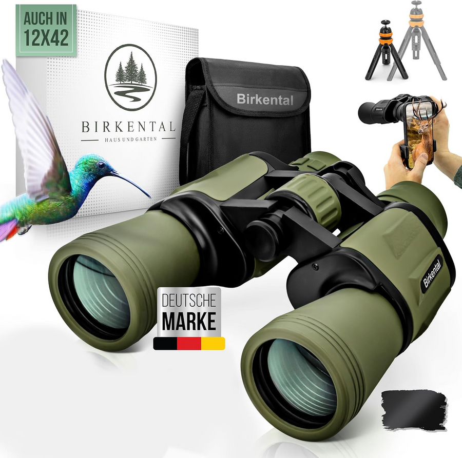 Birkental Fernglas 10 x 50 mit Dioptrienausgleich - HD-Feldfinder, BAK4-Prisma & FMC-Linse - Geeignet für Brillenträger - Großes Sehfeld & klares Bild für Erwachsene (Grün 10x50)