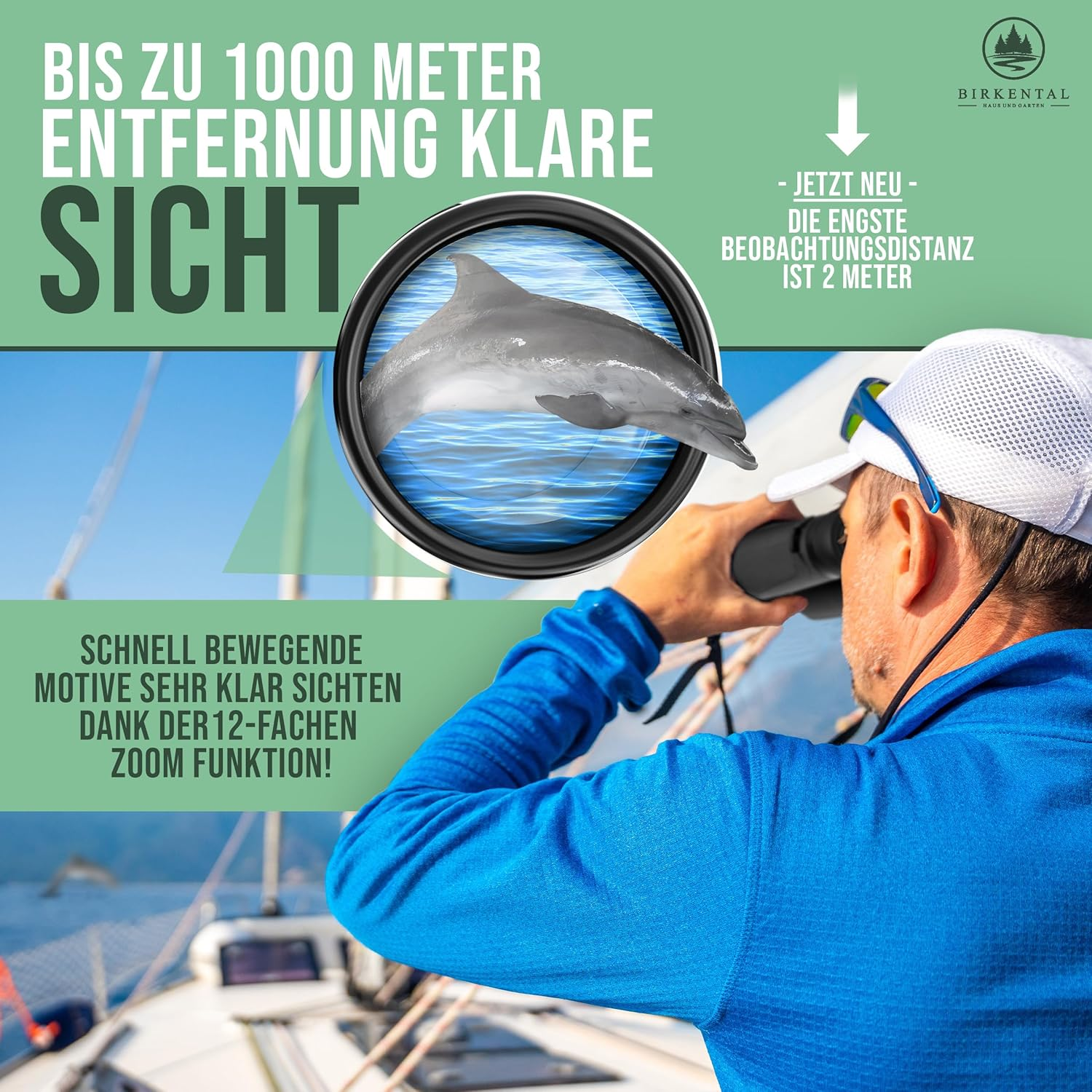 Birkental Fernglas für Erwachsene 12 x 42 inklusive Zubehör, für Anfänger und Profis, HD-Zoom, wasserdicht, leicht, kompakt, auch für Brillenträger geeignet, weites Sehfeld, Jagd, Vogelbeobachtung, Astronomie (Schwarz 12x42)