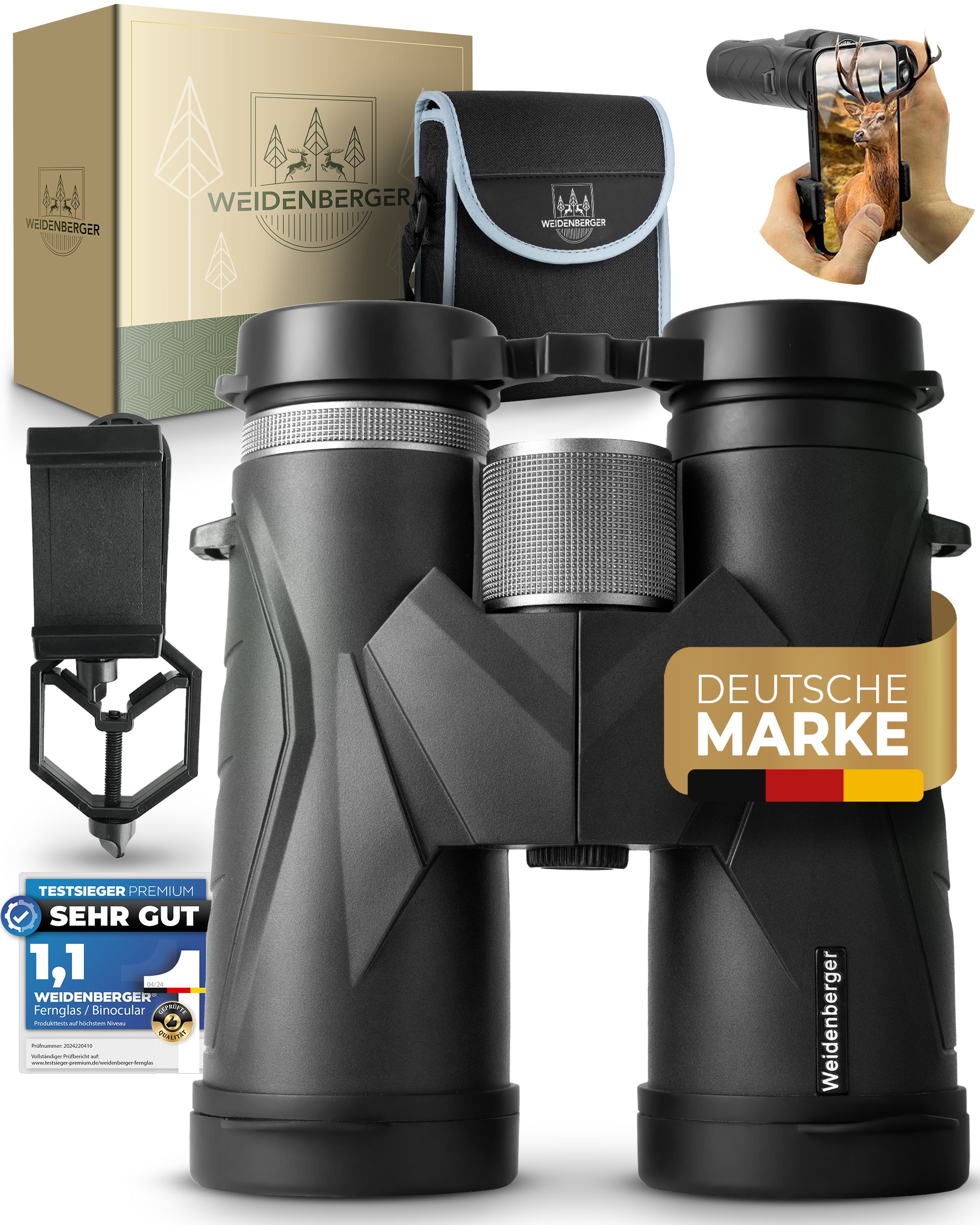 Weidenberger Fernglas 12x42, [TESTSIEGER] Magnesium mit Nitrogenfüllung und wasserdicht, für Erwachsene, BAK4 HD Prisma + FMC Objektiv, auch Brillenträger geeignet (Schwarz, 12x42)