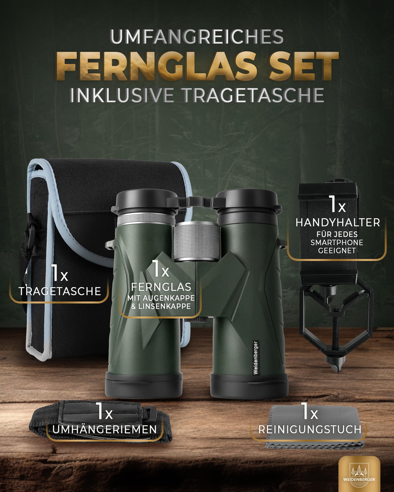 Weidenberger 12x42 Fernglas – Magnesium, stickstoffgefüllt, wasserdicht, BAK4 HD, FMC