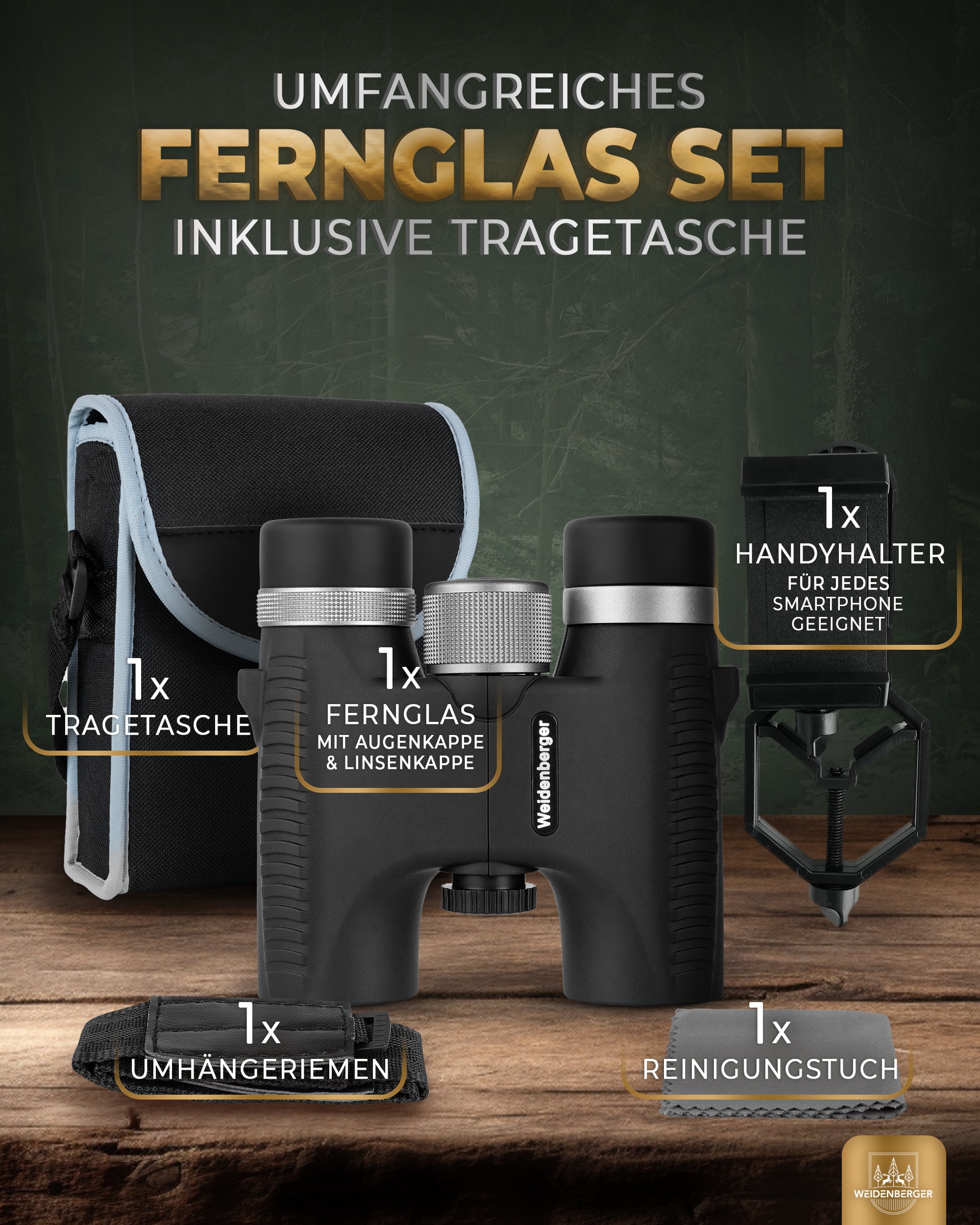 Weidenberger Fernglas 10x26, Magnesium Fernglas mit Nitrogenfüllung (Schwarz)