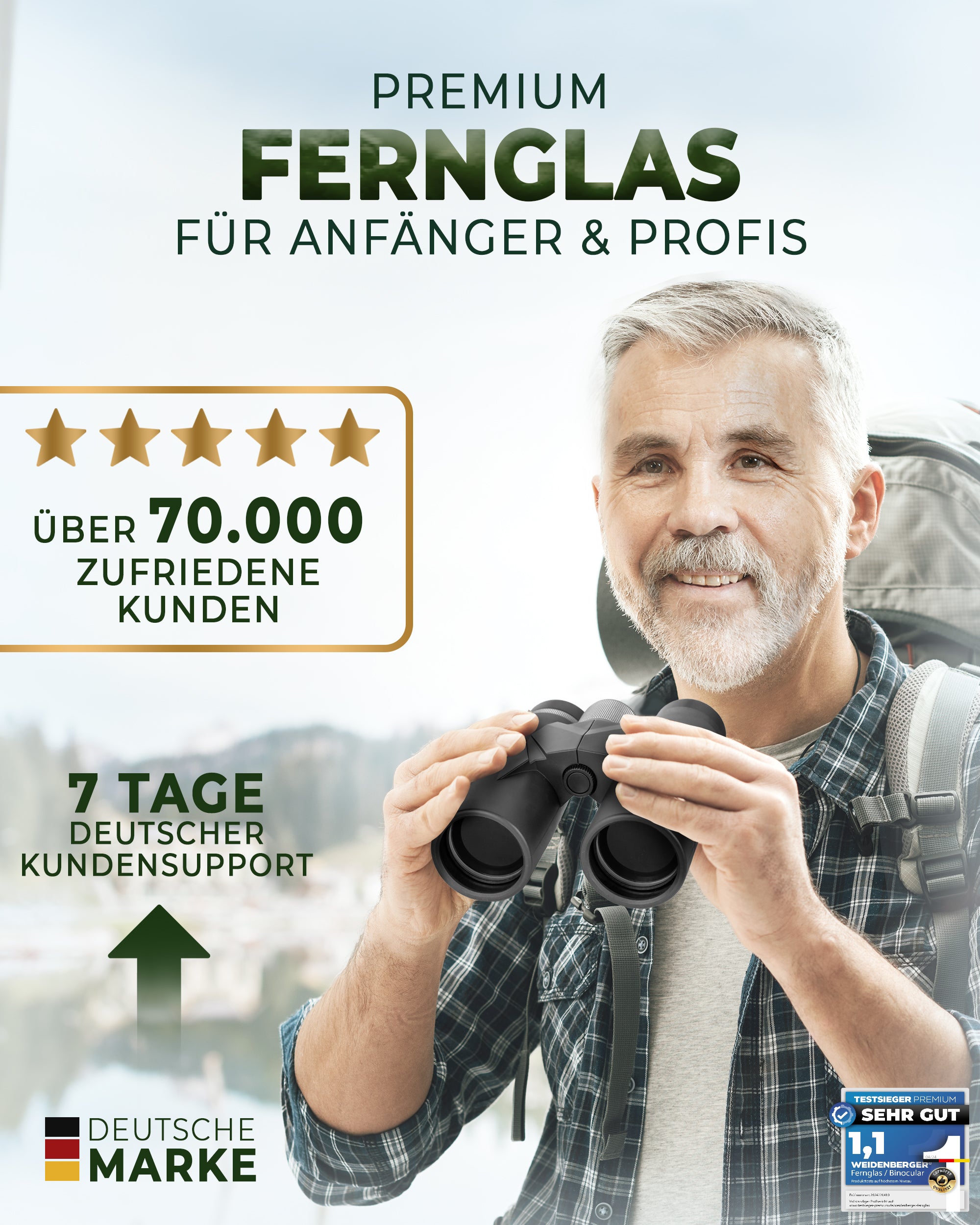 Weidenberger Fernglas 12x42, Magnesium Fernglas mit Nitrogenfüllung (Schwarz)