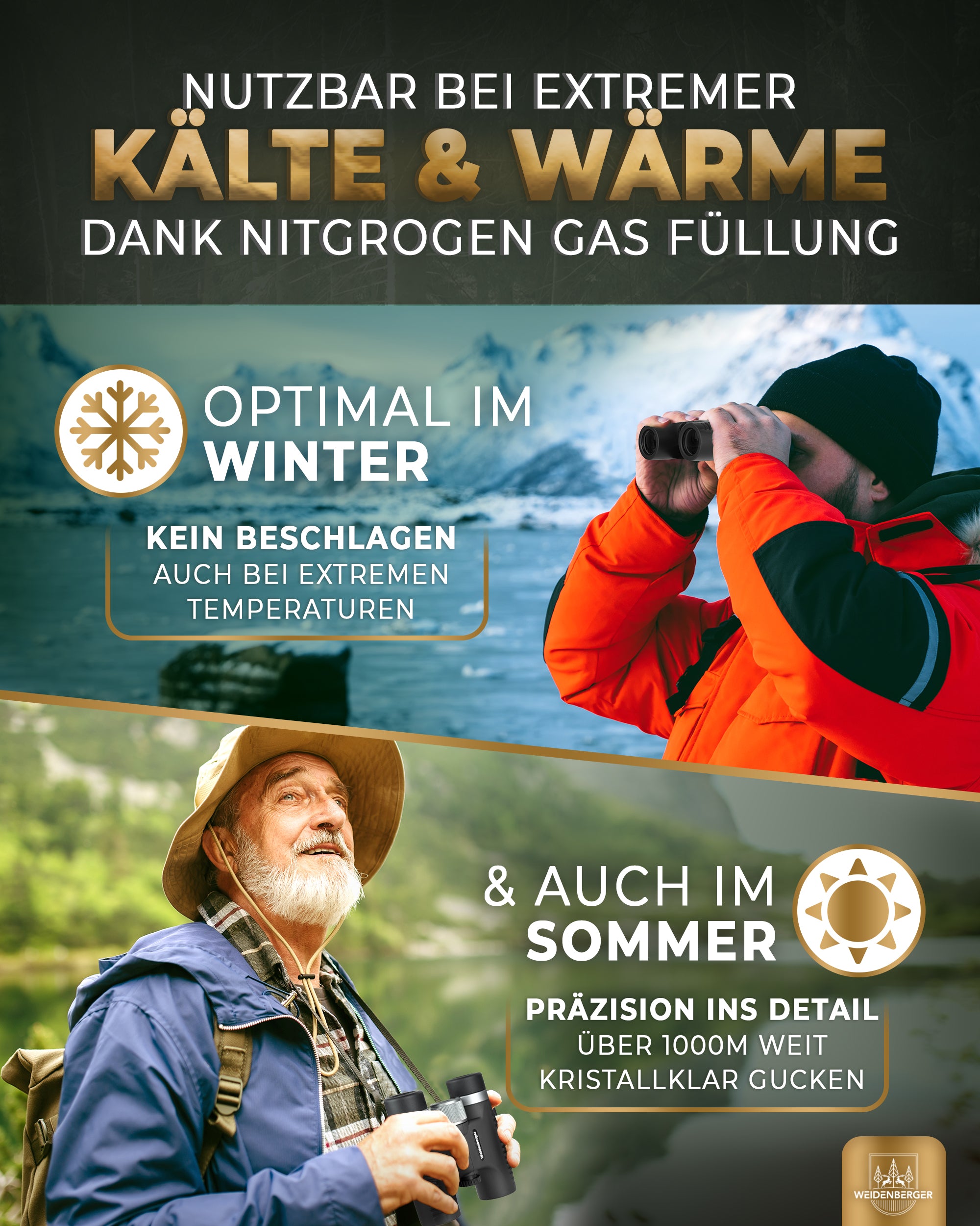 Weidenberger Fernglas 10x26, Magnesium Fernglas mit Nitrogenfüllung (Schwarz)